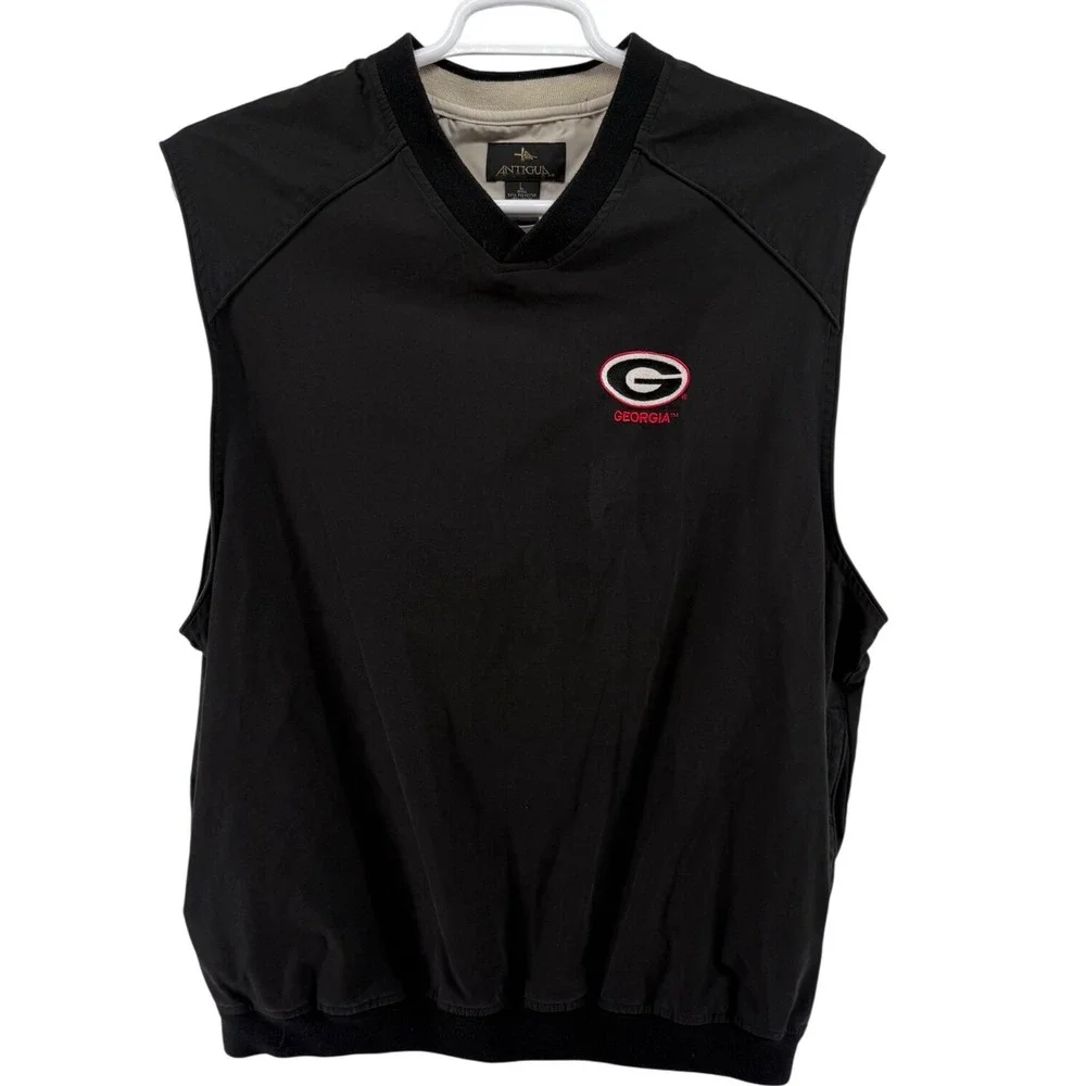 Antigua Mens Georgia Bulldogs Golf Vest Black V-Neck Windbreaker Size Large L